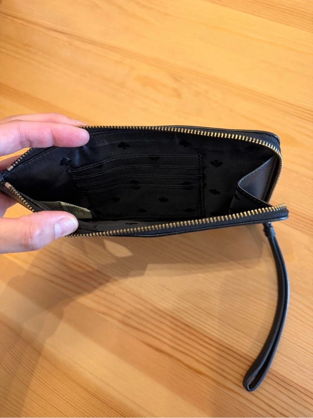 kate spade black zip wristlet pouch